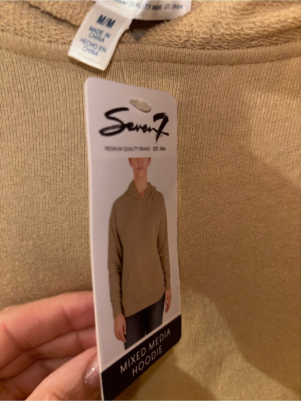 NWT Seven7 Safari Mixed Media Hoodie in Beige - Picture 5 of 7